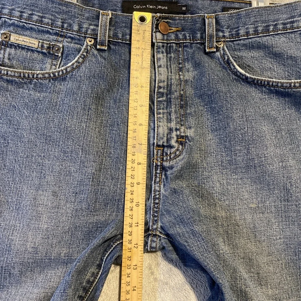 Calvin Klein Jeans Men 32x28 Blue Straight Loose Raw Hem Grunge Streetwear READ